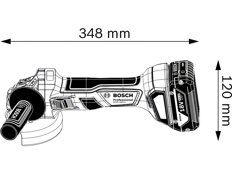 Akumulatorski kotni brusilnik Bosch GWS 180-LI, 18V, M14, 125mm, 1.6kg, 06019H9021